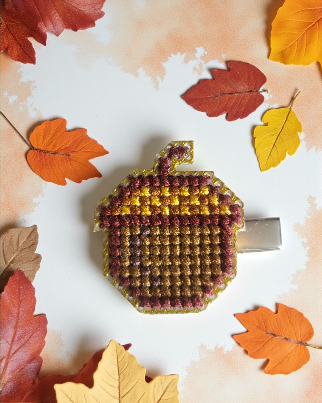 Hand stitched acorn hair clip