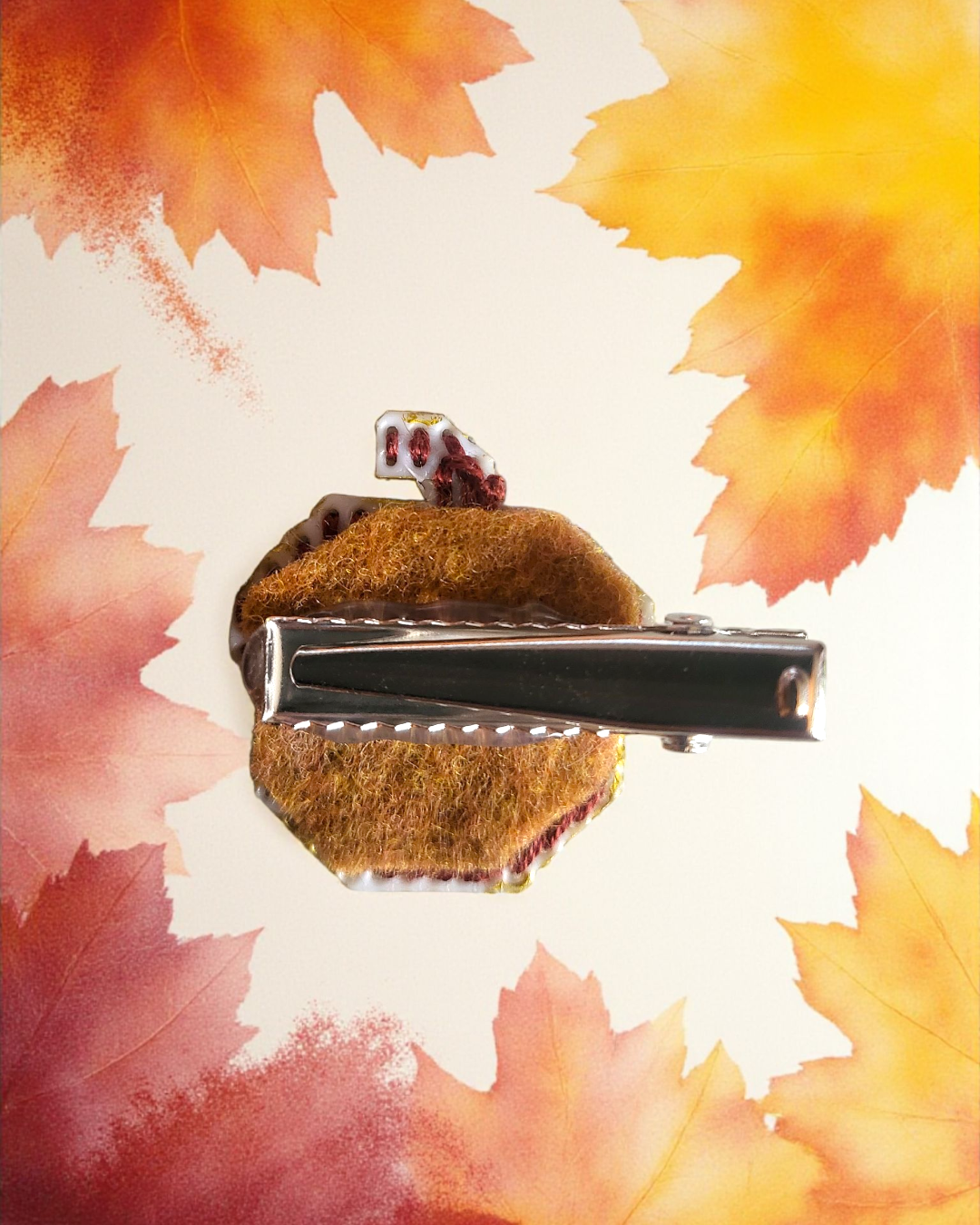 Hand stitched acorn hair clip