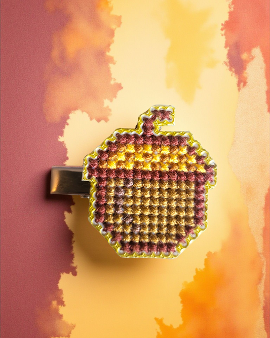 Hand stitched acorn hair clip