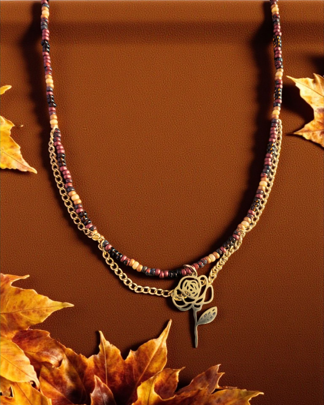 Gold rose necklace