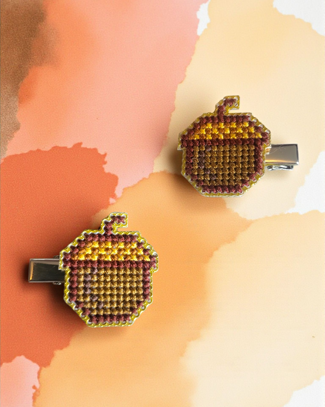 Hand stitched acorn hair clip